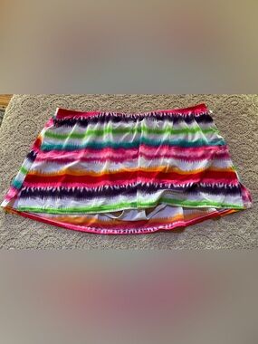 Cocos Swim Rainbow Tie-Dyed Striped Swim Skirt Plus Size 20 White Brief Lining